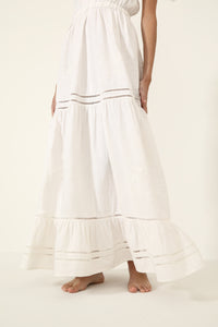 ESTEROS OFF WHITE EMBROIDERED LINEN DRESS